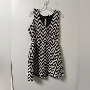 HeartSoul black cream tweed Chevron fit &‎ flare sleeveless dress XL flirty fun